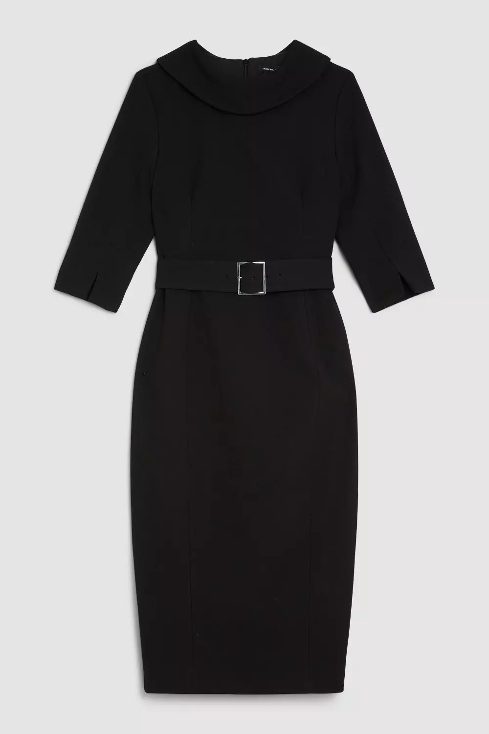 Black Petite Tailored Structured Crepe Turtleneck Pencil Midi Dress alternative image