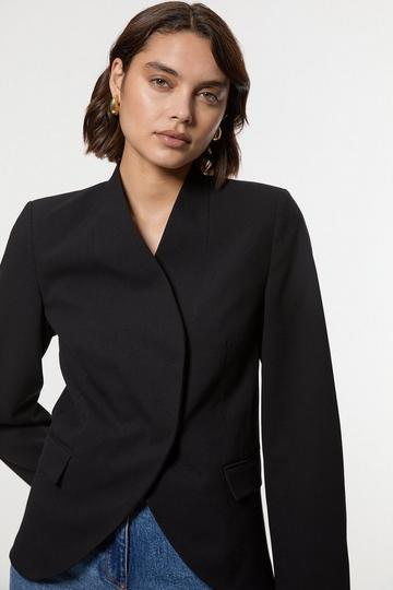 Compact Stretch Asymmetric Single Breasted Tailored Blazer black