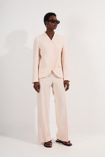 Compact Stretch Asymmetric Single Breasted Tailored Blazer ivory