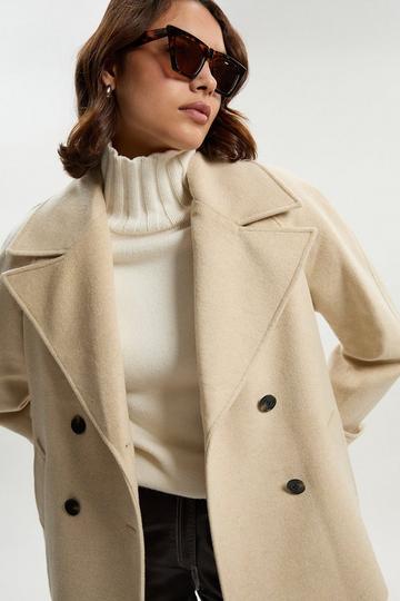 Tailored Brushed Wool Double Breasted Short Pea Coat oatmeal