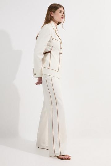 Archive Collection - Tailored Denim Belted Pocket Detail Wide Leg Pants ivory