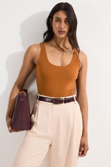 Stretch Cotton Sleeveless Scoop Neck Jersey Bodysuit chocolate