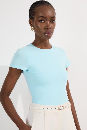 Stretch Cotton Short Sleeve Jersey Tshirt light blue