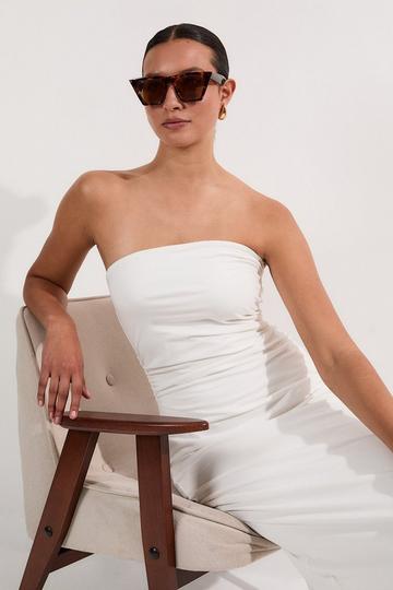 White Stretch Cotton Jersey Bandeau Maxi Dress