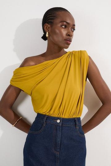 Jersey Crepe Asymmetric Bodysuit chartreuse