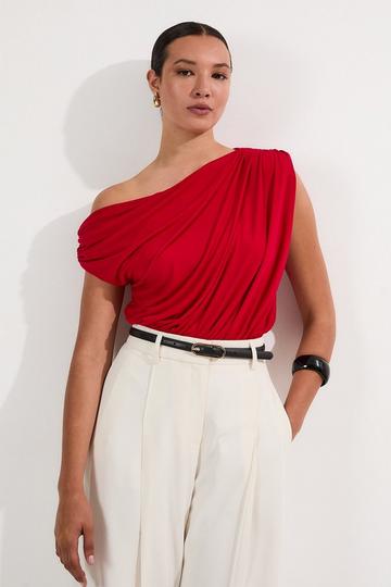 Jersey Crepe Asymmetric Bodysuit red