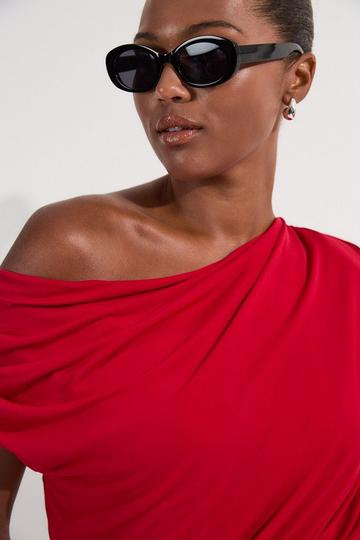 Plus Size Jersey Crepe Asymmetric Bodysuit red
