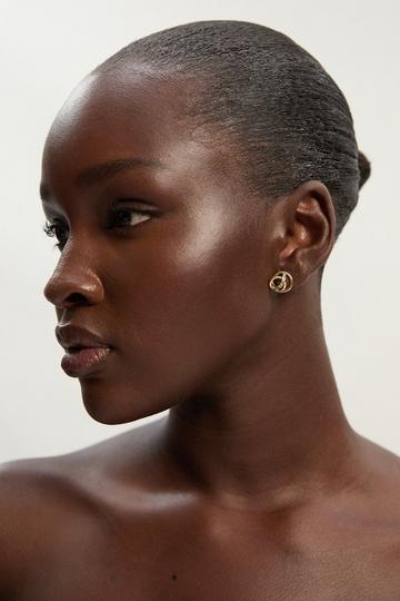 Crystal Ribbon Stud Earrings gold