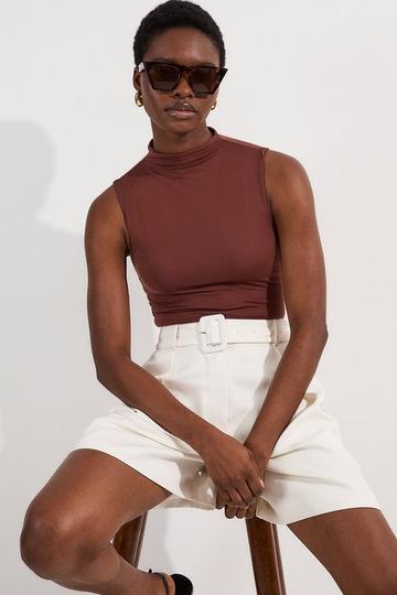 Contour Jersey Sleeveless High Neck Bodysuit chocolate
