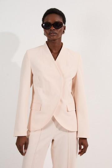 Petite Compact Stretch Asymmetric Single Breasted Tailored Blazer ivory