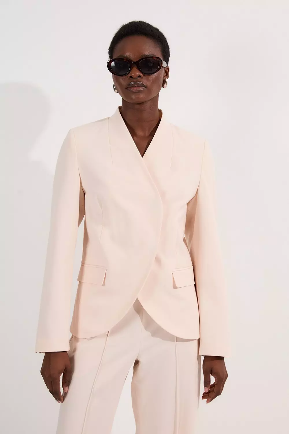 Ivory Petite Compact Stretch Asymmetric Single Breasted Tailored Blazer alternative image