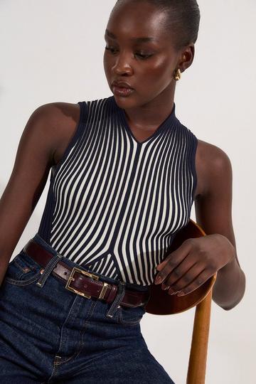 Stripe Fitted Sleeveless Knitted Top stripe