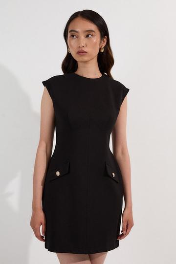 Black Ponte Structured Mini Dress With Gold Button Detail