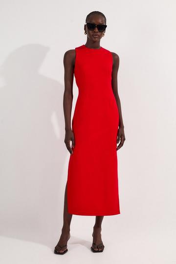 Ponte Crew Neck Maxi Dress red