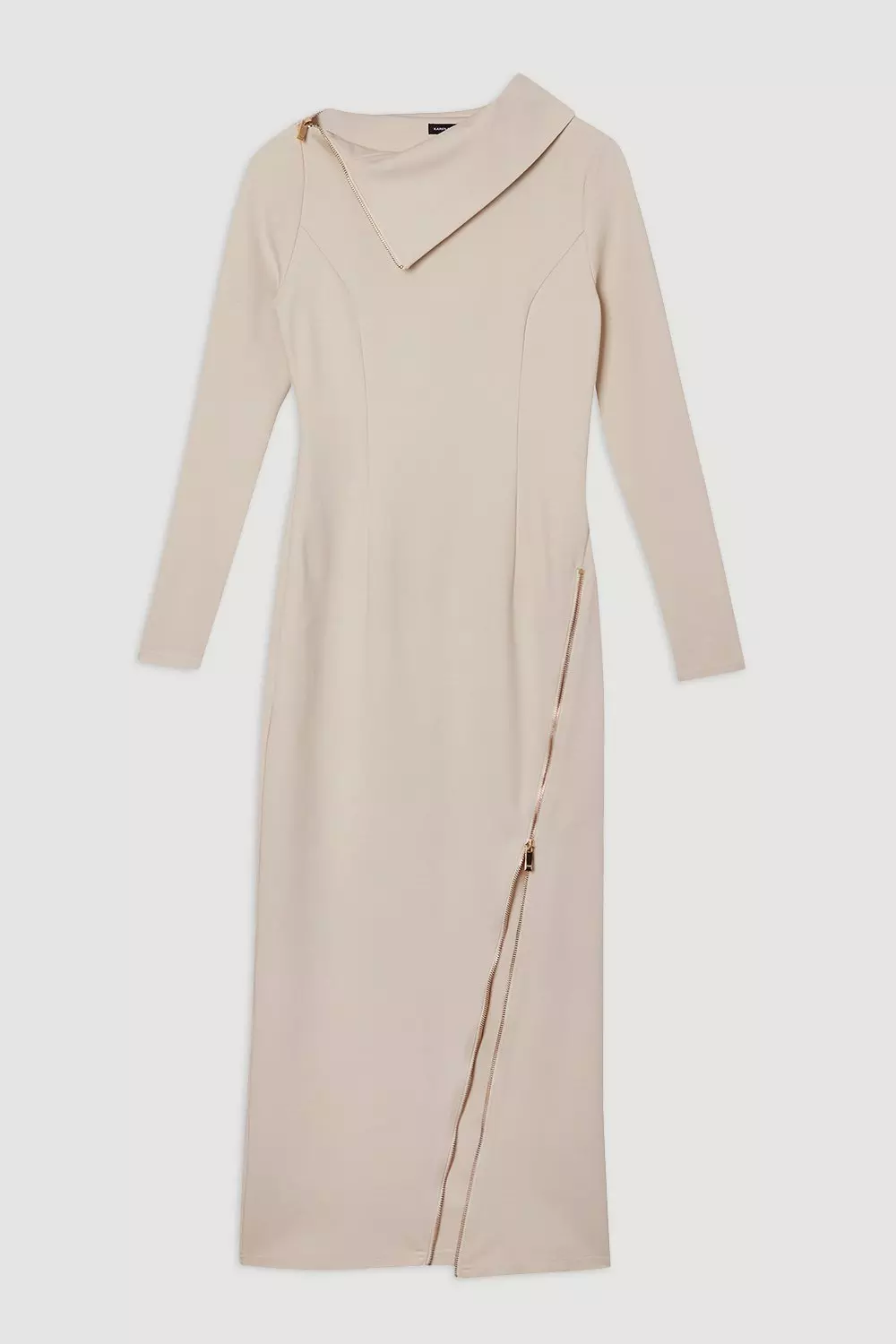 Ponte Envelope Neck Dress With Zip Split Detail | Karen Millen