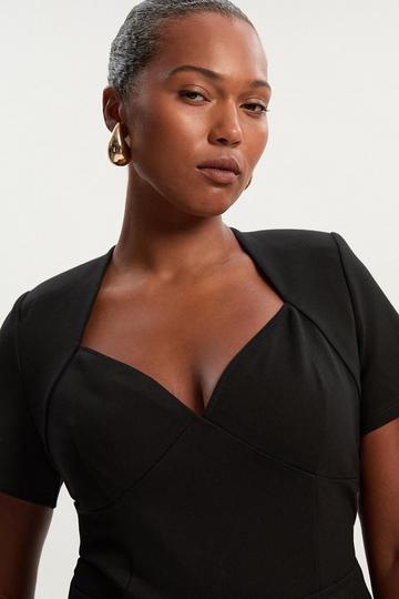 Black Plus Size Ponte Short Sleeve Sweetheart Neckline Bodysuit