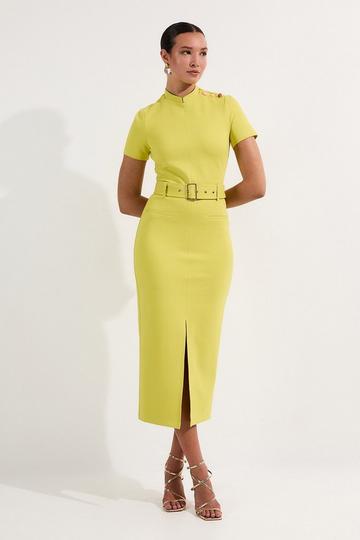 Belted Ponte Midi Dress lime