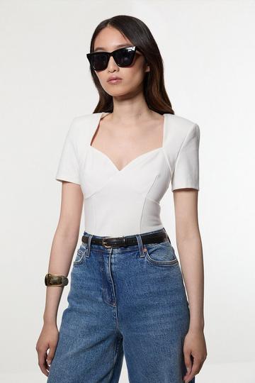 Ponte Short Sleeve Sweetheart Neckline Bodysuit ivory