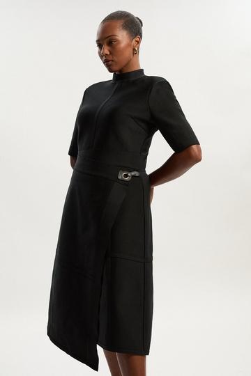 Plus Size Figure Form Bandage Asymmetric Knit Midi Dress black