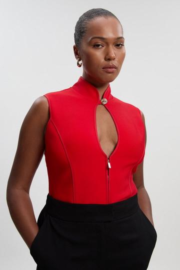Plus Size Figure Form Bandage Sleeveless Knit Top red