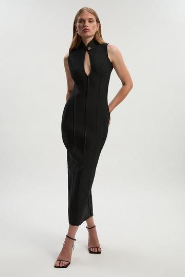 Black Figure Form Bandage Sleeveless Pencil Knit Maxi Dress