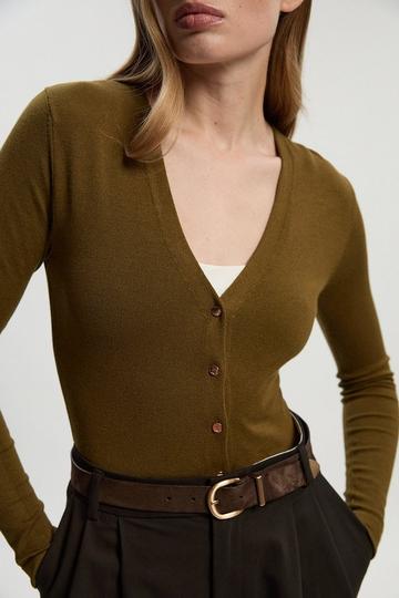 Viscose Blend Knitted Button Detail Cardigan olive