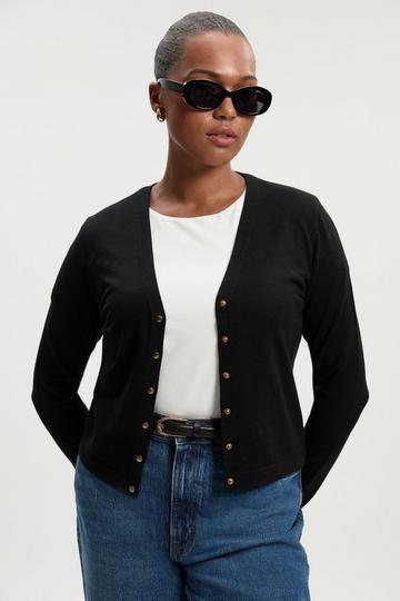 Black Plus Size Viscose Blend Knitted Button Detail Cardigan