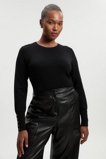 Black Plus Size Viscose Blend Knitted Crew Neck Jumper