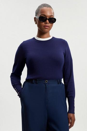 Plus Size Viscose Blend Knitted Crew Neck Jumper navy