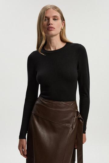 Black Viscose Blend Knitted Crew Neck Jumper