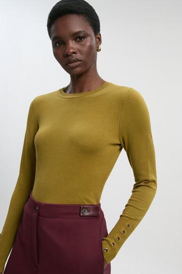 Viscose Blend Knitted Crew Neck Jumper chartreuse