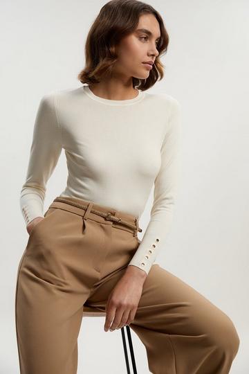 Viscose Blend Knitted Crew Neck Jumper cream