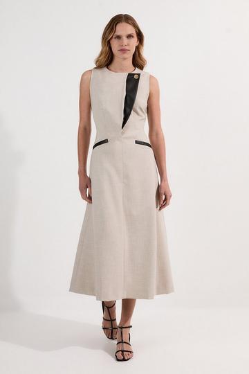 Petite Tailored Marl Contrast Tipped Full Skirted Maxi Dress neutral