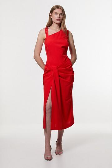Red Petite Tailored Asymmetric Neck Strappy Detail Dress
