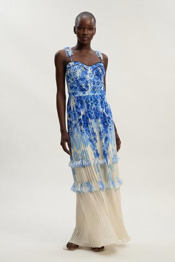 Pleat Detail Strappy Woven Maxi Dress floral