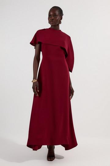 Soft Tailored Cape Detail Tailored Midi Dress cabernet