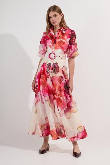 Petite Floral Organdie Woven Midi Shirt Dress floral