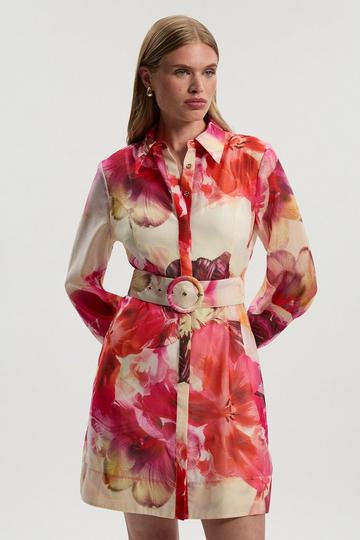 Floral Multi Organdie Woven Mini Shirt Dress