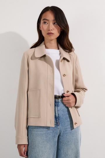 Compact Stretch Button Front Tailored Jacket stone