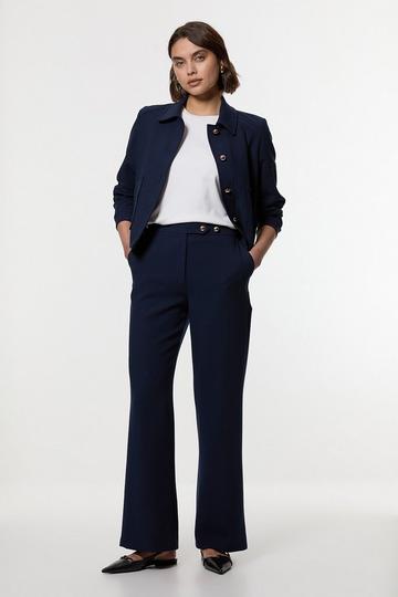 Navy Compact Stretch Tailored Kick Flare Trouser