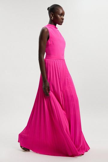 Soft Tailored Halter Neck Pleated Jumpsuit hot pink