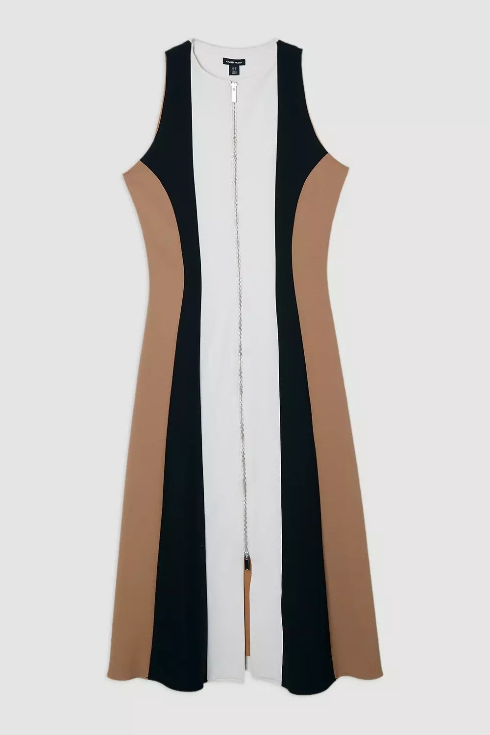 Compact Stretch Zip Through Colourblock Tailored Midi Dress