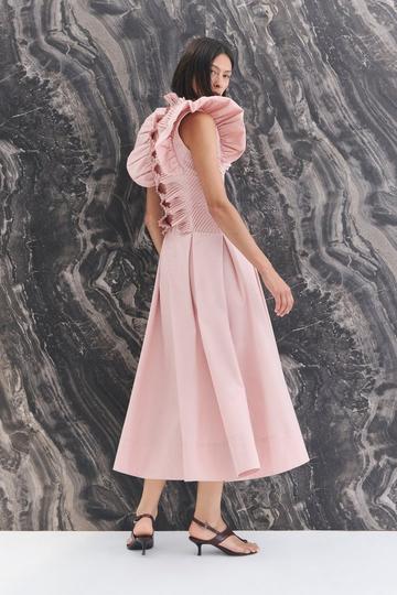 Pleated Ruffle Sleeve Woven Maxi Dress blush