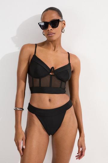 Black Panelled Mesh Cup Detail Bikini Top