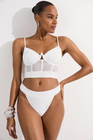 White Panelled Mesh Cup Bikini Bottom