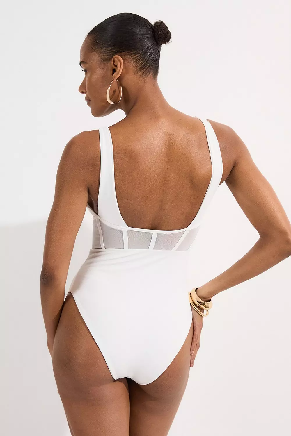 Tall Panelled Mesh Cup Detail Swimsuit | Karen Millen