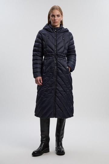 Navy Real Down Knee Length Packable Coat