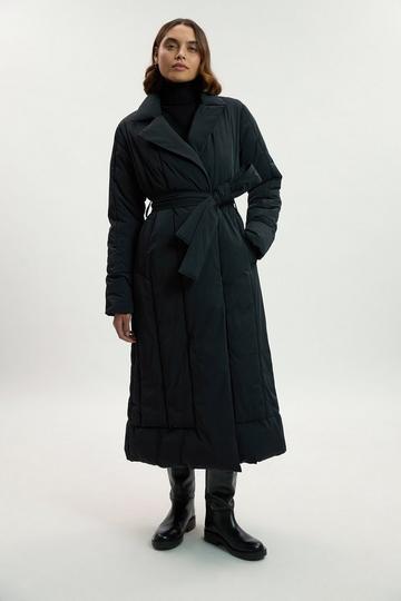 Black Petite Clean Padded Belted Midi Coat