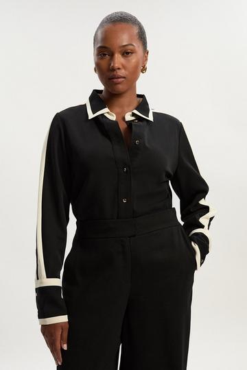 Plus Size Colour block Twill Woven Shirt black