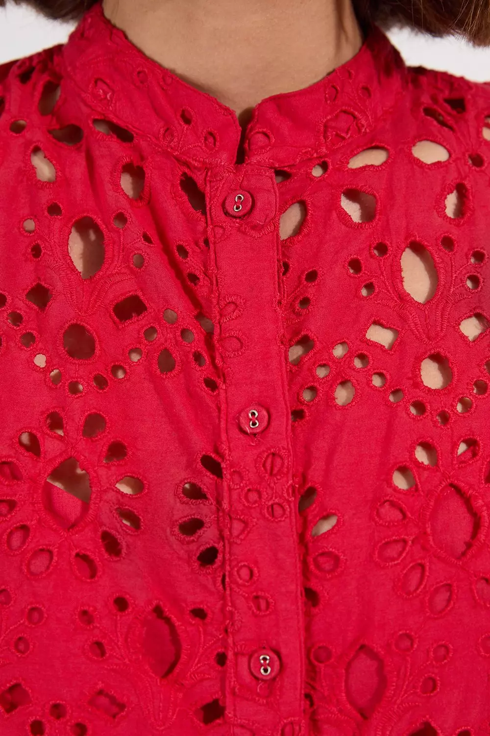 Cotton Broderie Woven Short Sleeve Blouse | Karen Millen